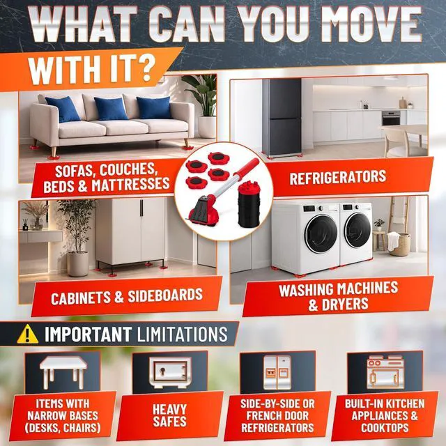 Alt view image 2 of 7 - Heavy Furniture Movers with Wheels Set - Appliance Lifter with Moving Sliders that Lift Up to 660 Lbs - Heavy Duty Furniture Lifter Tool, 4 Pcs Appliance Movers Sliders and Lifting Extender Included