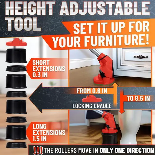 Alt view image 5 of 7 - Heavy Furniture Movers with Wheels Set - Appliance Lifter with Moving Sliders that Lift Up to 660 Lbs - Heavy Duty Furniture Lifter Tool, 4 Pcs Appliance Movers Sliders and Lifting Extender Included