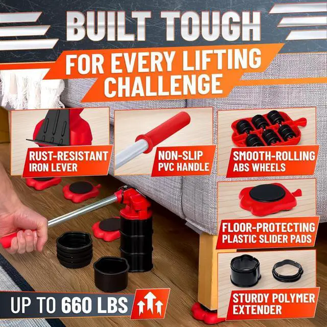 Alt view image 6 of 7 - Heavy Furniture Movers with Wheels Set - Appliance Lifter with Moving Sliders that Lift Up to 660 Lbs - Heavy Duty Furniture Lifter Tool, 4 Pcs Appliance Movers Sliders and Lifting Extender Included