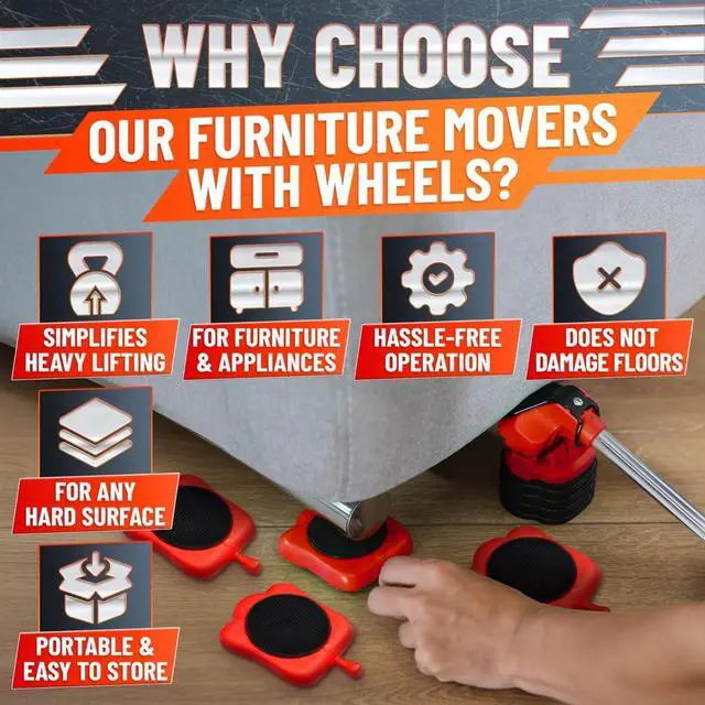 Alt view image 7 of 7 - Heavy Furniture Movers with Wheels Set - Appliance Lifter with Moving Sliders that Lift Up to 660 Lbs - Heavy Duty Furniture Lifter Tool, 4 Pcs Appliance Movers Sliders and Lifting Extender Included