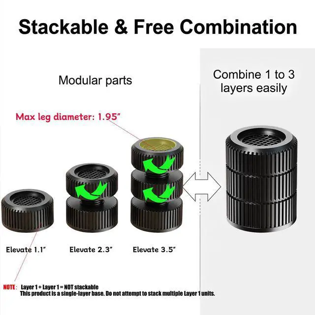 Alt view image 3 of 7 - Round Anti Vibration Pads for Washing Machine, Stackable 1.1/2.3/3.5 Inch Heightening Support for Washer Dryer Furniture Legs, Shock Absorbing Noise Reducing Rubber Floor Protectors(Black 4 Pack)