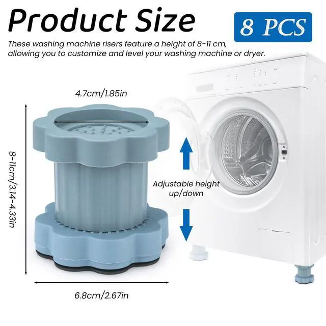 Alt view image 2 of 7 - 8 Packs Adjustable Washing Machine Anti Vibration Pads Risers, Washing Machine Leveling Feet Heightening Stabilizer Base Pedestal Stand for Shock Noise Washer Dryer Furniture Laundry
