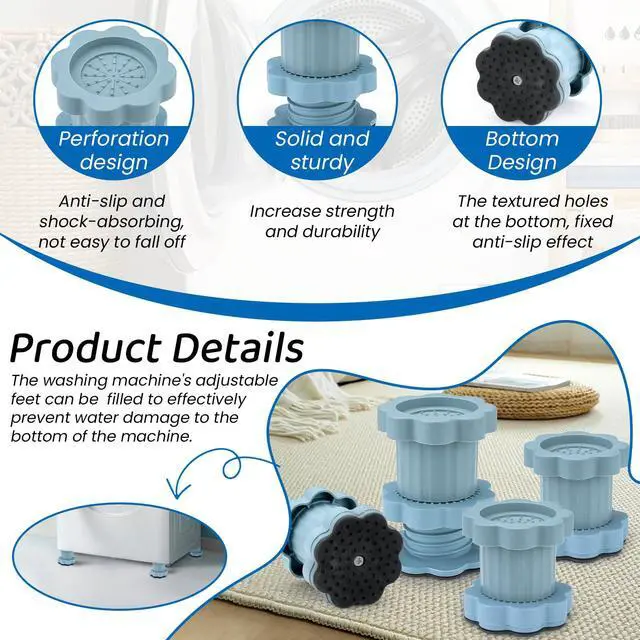 Alt view image 3 of 7 - 8 Packs Adjustable Washing Machine Anti Vibration Pads Risers, Washing Machine Leveling Feet Heightening Stabilizer Base Pedestal Stand for Shock Noise Washer Dryer Furniture Laundry