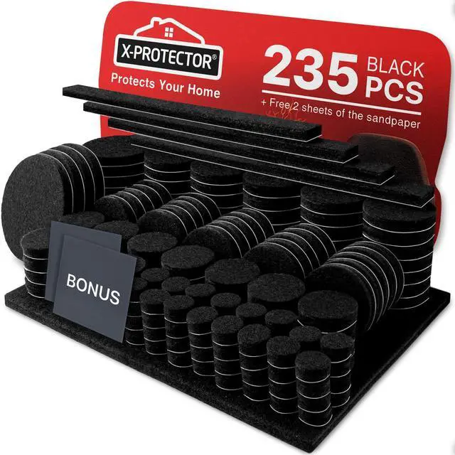Main image of Felt Furniture Pads 235 PCS X-Protector! Huge Quantity of Black Furniture Pads for Hardwood Floors with Many Big Sizes Your Ideal Wood Floor Protectors for Furniture.