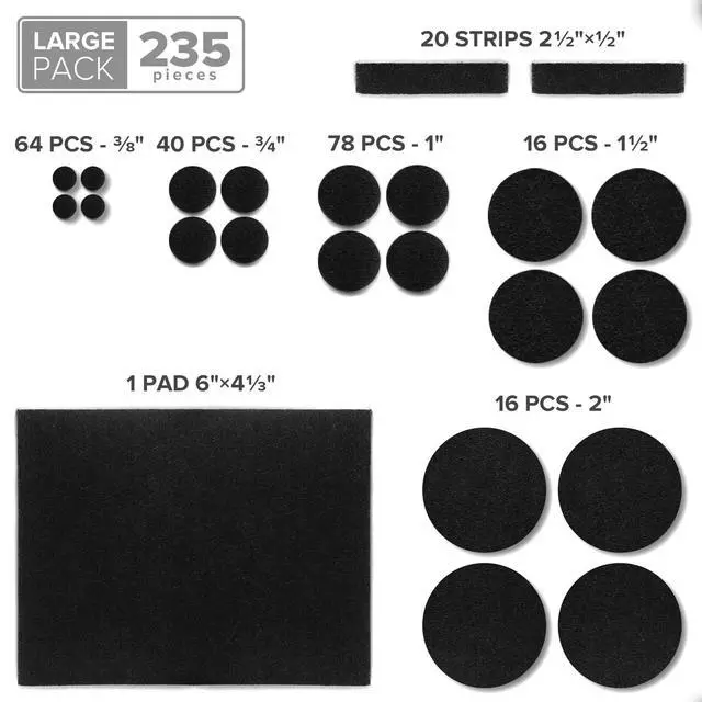 Alt view image 4 of 6 - Felt Furniture Pads 235 PCS X-Protector! Huge Quantity of Black Furniture Pads for Hardwood Floors with Many Big Sizes Your Ideal Wood Floor Protectors for Furniture.