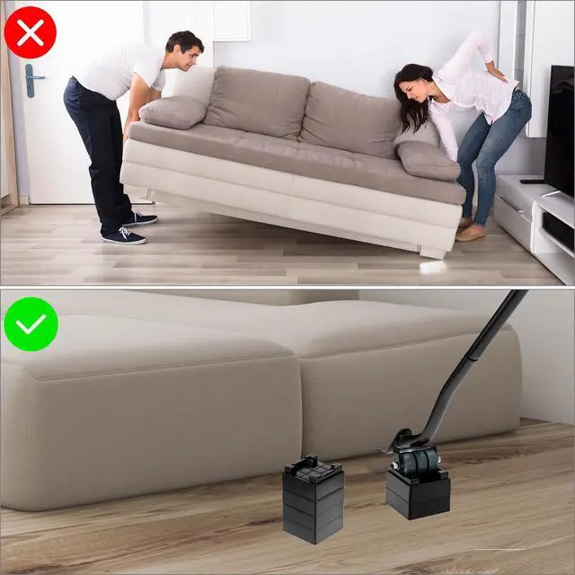 Alt view image 7 of 7 - Furniture Lifter Tool, Appliance Furniture Metal Lifters for Heavy Furniture Movers Sliders Easily (1 Lifter & 4 Heightening Block)