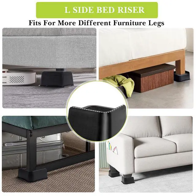 Alt view image 3 of 6 - Bed Risers 2 inch, 3 inch, 4 inch, 6 inch, 8 inch Heavy Duty, Oversized Furniture Riser for Couch Sofa Table Chair Leg Frame Dorm, Support up to 6000 Lbs (Black 4 Pack, 2 inch)