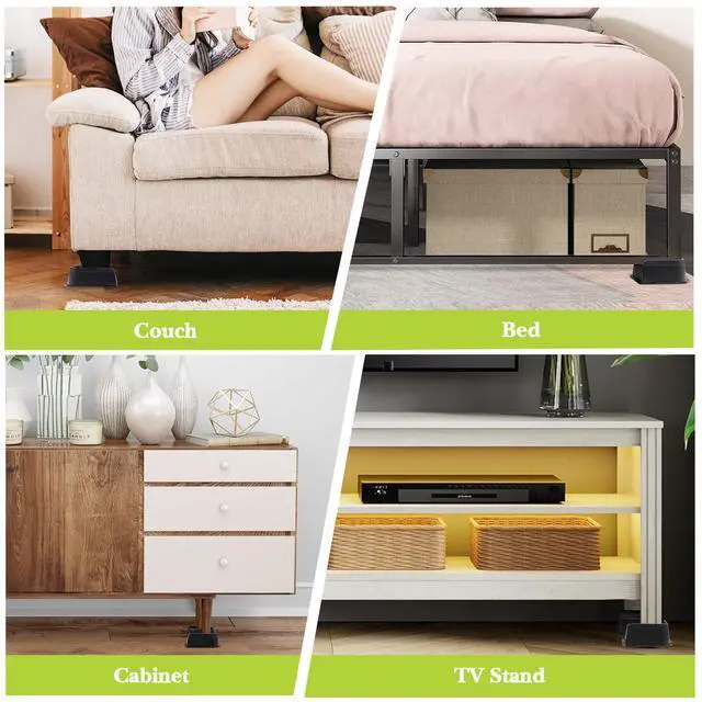 Alt view image 6 of 6 - Bed Risers 2 inch, 3 inch, 4 inch, 6 inch, 8 inch Heavy Duty, Oversized Furniture Riser for Couch Sofa Table Chair Leg Frame Dorm, Support up to 6000 Lbs (Black 4 Pack, 2 inch)