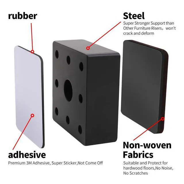 Alt view image 3 of 7 - 1.2 Inch Bed and Furniture Risers, Heavy Duty Square Sofa Tables Couch Chair Risers, Width 2.4"-Adds 1.2" Height, Supports 20,000 lbs, Protect Carpet & Floors from Scratches (4 Pack, Black)