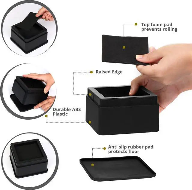 Alt view image 2 of 2 - Adjustable Bed Risers 2 Inch, Black, 8-Pack
