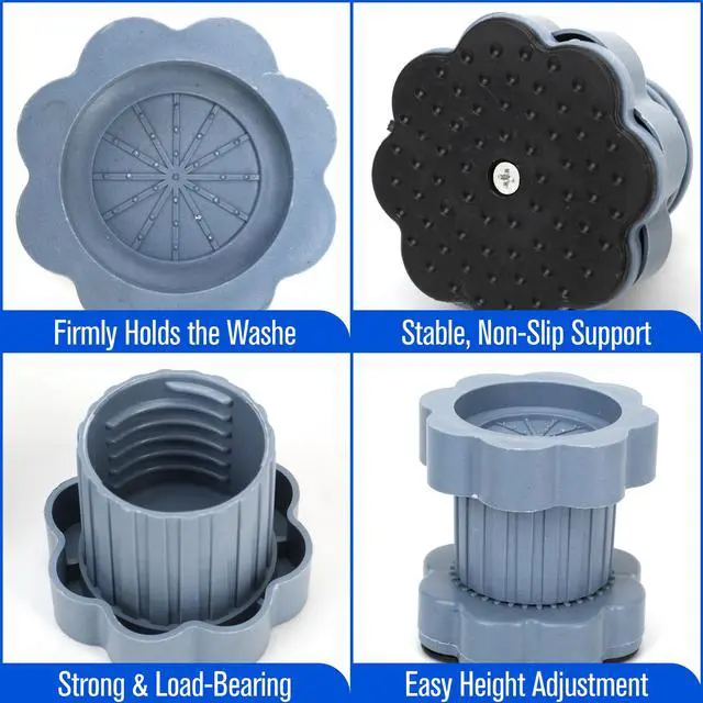 Alt view image 4 of 7 - 4 Pack Anti Vibration Pads for Washers - Universal Heightening Riser Pad for Washing Machine Anti Slip Base, Adjustable Dryer Leveling Feet Stand Pedestals Protection for Refrigerator Shock-Absorbing