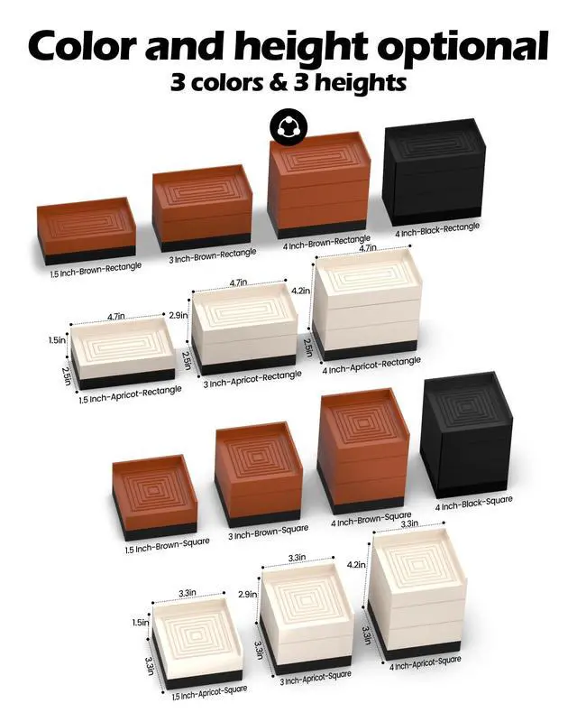 Alt view image 2 of 7 - Furniture Risers, Tclouda Bed/Sofa/Desk/Table/Chair Leg/Fridge Lifts to 1.5, 3 and 4 in, Rectangle Adjustable Risers Blocks for Extenders, Heavy Duty Supports Up to 1300 Lbs, 1.5 in-Black-Square