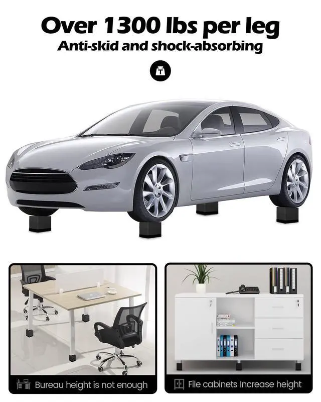 Alt view image 5 of 7 - Furniture Risers, Tclouda Bed/Sofa/Desk/Table/Chair Leg/Fridge Lifts to 1.5, 3 and 4 in, Rectangle Adjustable Risers Blocks for Extenders, Heavy Duty Supports Up to 1300 Lbs, 1.5 in-Black-Square