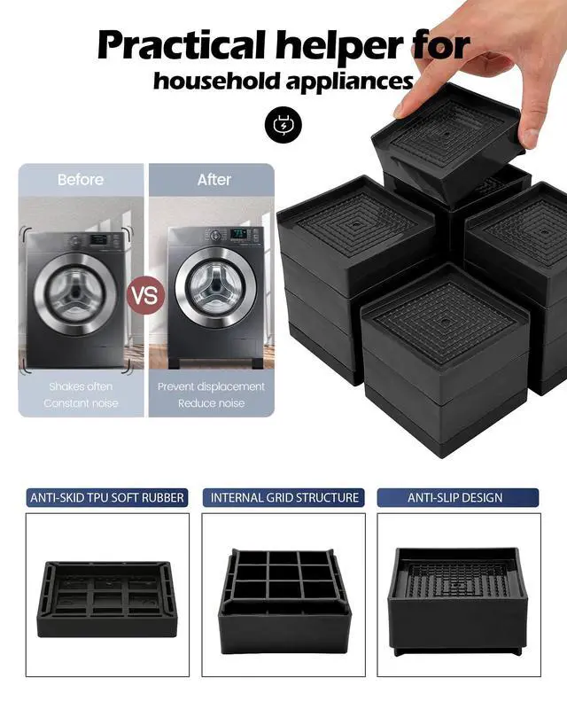 Alt view image 7 of 7 - Furniture Risers, Tclouda Bed/Sofa/Desk/Table/Chair Leg/Fridge Lifts to 1.5, 3 and 4 in, Rectangle Adjustable Risers Blocks for Extenders, Heavy Duty Supports Up to 1300 Lbs, 1.5 in-Black-Square