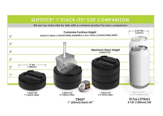 Alt view image 5 of 6 - Stack-Its 1 Inch Adjustable Bed Risers/Furniture Risers (Set of 8) Lifts Height 1", 2" or 3" Black Heavy Duty Risers for Desks, Couches, Sofas, Beds, Tables, Dressers, and More