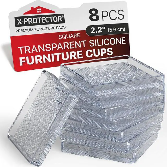 Main image of Furniture Cups - 8 PCS 2.2" - Non Slip Furniture Pads for Hardwood Floors - Transparent Floor Protectors - Bed Stoppers to Prevent Sliding - Keep Furniture from Sliding on Floor! (Square)