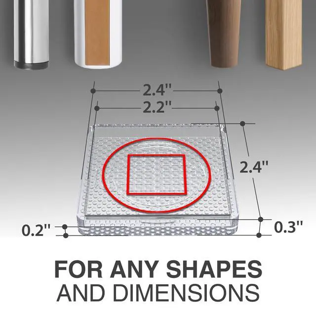 Alt view image 2 of 7 - Furniture Cups - 8 PCS 2.2" - Non Slip Furniture Pads for Hardwood Floors - Transparent Floor Protectors - Bed Stoppers to Prevent Sliding - Keep Furniture from Sliding on Floor! (Square)