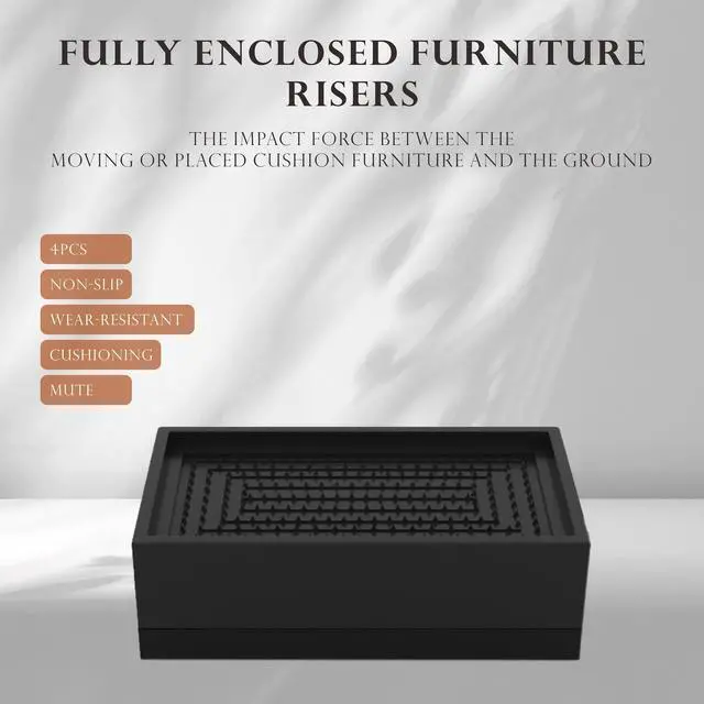 Alt view image 3 of 7 - 4Pcs Bed Risers Heavy Duty Adjustable 1.57" Furniture Risers Black