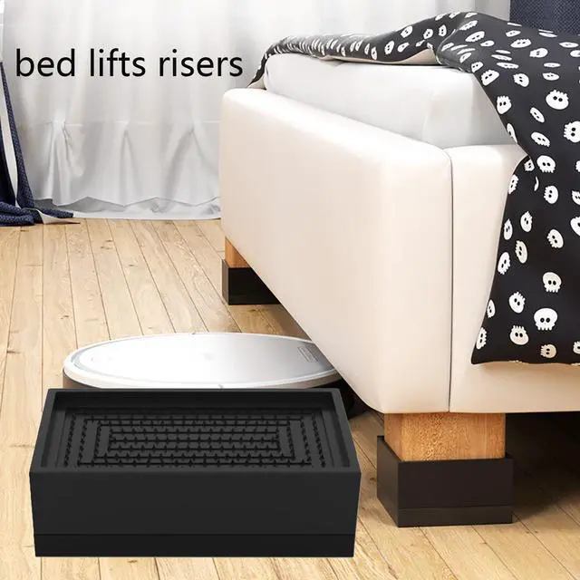 Alt view image 7 of 7 - 4Pcs Bed Risers Heavy Duty Adjustable 1.57" Furniture Risers Black