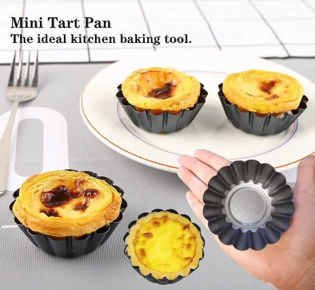 Alt view image 3 of 7 - Egg Tart Molds 12PCS Tart Pan 3inch, Mini Carbon Steel Non Stick Tart Pans, Tart Molds For Baking (3 inch)