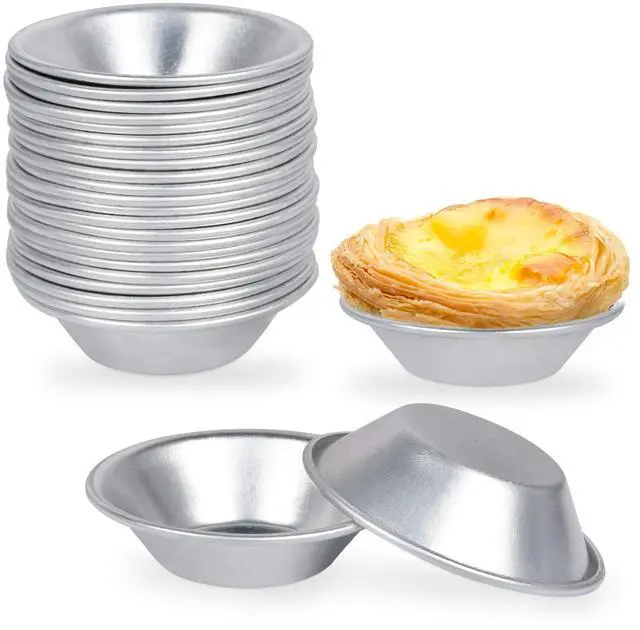 Main image of 25 Pack Aluminum Egg Tart Molds, Dessert Mold Pans, Nonstick Reusable