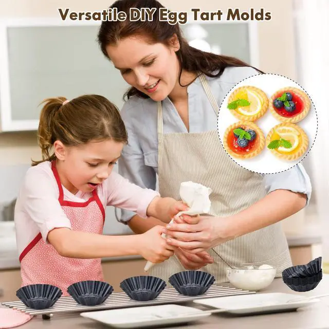 Alt view image 4 of 7 - Egg Tart Molds, 12 PCS Non-Stick Very Mini Tart Pans, Mini Tart Mold 3 InchTop, 1.7 Inch Bottom, 0.9Inch High, Carbon Steel, Kitchen Reusable Baking Tools.