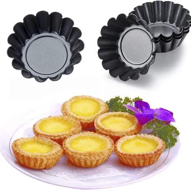 Alt view image 6 of 7 - Egg Tart Molds, 12 PCS Non-Stick Very Mini Tart Pans, Mini Tart Mold 3 InchTop, 1.7 Inch Bottom, 0.9Inch High, Carbon Steel, Kitchen Reusable Baking Tools.