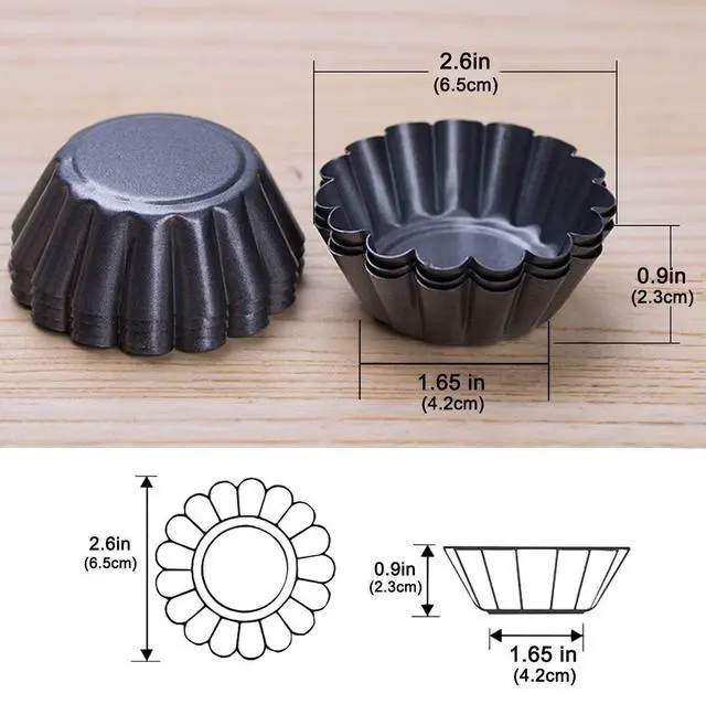 Alt view image 2 of 7 - 12 Packs Egg Tart Mold, Size 2.6 x 0.9inch, Cupcake Cake Muffin Mold Tin Pan Baking Tool, Carbon Steel