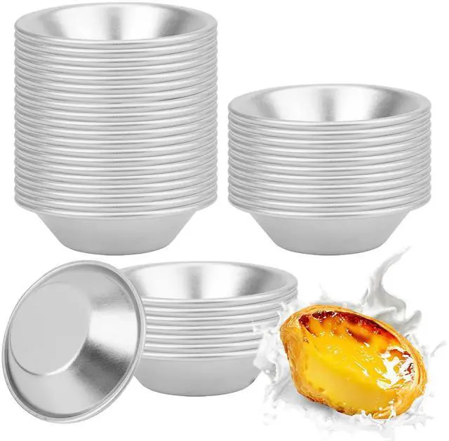 Main image of 40 Pack Mini Egg Tart Mold, 2.8 Inch Aluminum Tart Tin Pans, Pie Tartlets Dessert Molds, Nonstick Reusable Baking Cups for Cupcake, Cookie, Pudding, Silver