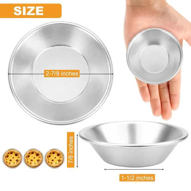 Alt view image 2 of 7 - 40 Pack Mini Egg Tart Mold, 2.8 Inch Aluminum Tart Tin Pans, Pie Tartlets Dessert Molds, Nonstick Reusable Baking Cups for Cupcake, Cookie, Pudding, Silver