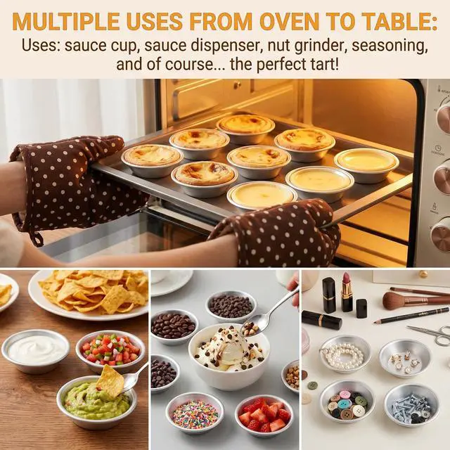 Alt view image 5 of 7 - 40 Pack Mini Egg Tart Mold, 2.8 Inch Aluminum Tart Tin Pans, Pie Tartlets Dessert Molds, Nonstick Reusable Baking Cups for Cupcake, Cookie, Pudding, Silver