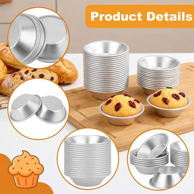 Alt view image 3 of 7 - 40 Pack Mini Egg Tart Mold, 2.8 Inch Aluminum Tart Tin Pans, Pie Tartlets Dessert Molds, Nonstick Reusable Baking Cups for Cupcake, Cookie, Pudding, Silver