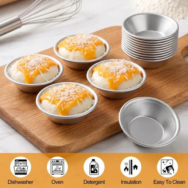 Alt view image 6 of 7 - 40 Pack Mini Egg Tart Mold, 2.8 Inch Aluminum Tart Tin Pans, Pie Tartlets Dessert Molds, Nonstick Reusable Baking Cups for Cupcake, Cookie, Pudding, Silver