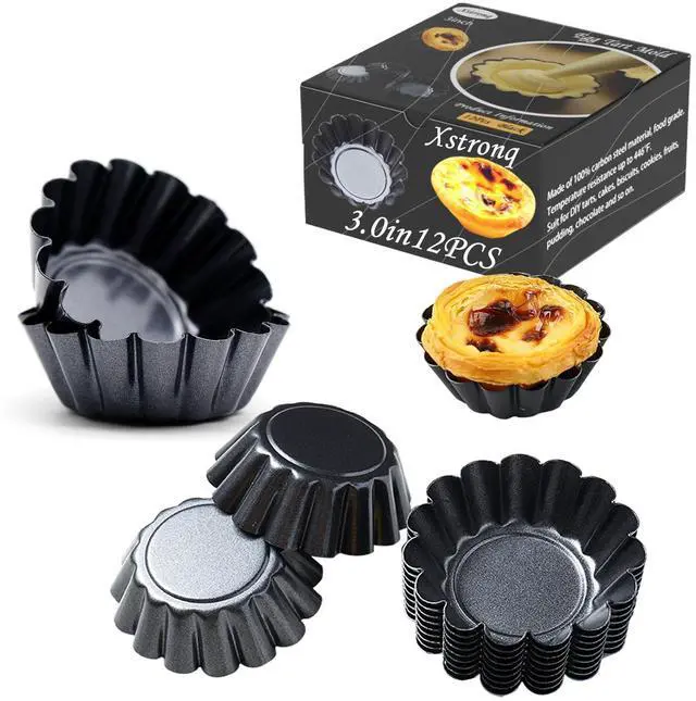 Main image of Egg Tart Molds 12PCS Tart Pan 3inch, Mini Carbon Steel Non Stick Tart Pans, Tart Molds For Baking (3 inch)