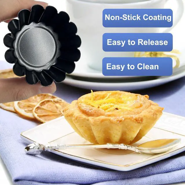 Alt view image 2 of 7 - 14PCS Egg Tart Molds, Non Stick Mini Tart Pans, 2.6-Inch Fluted Mini Pie Pans for Baking