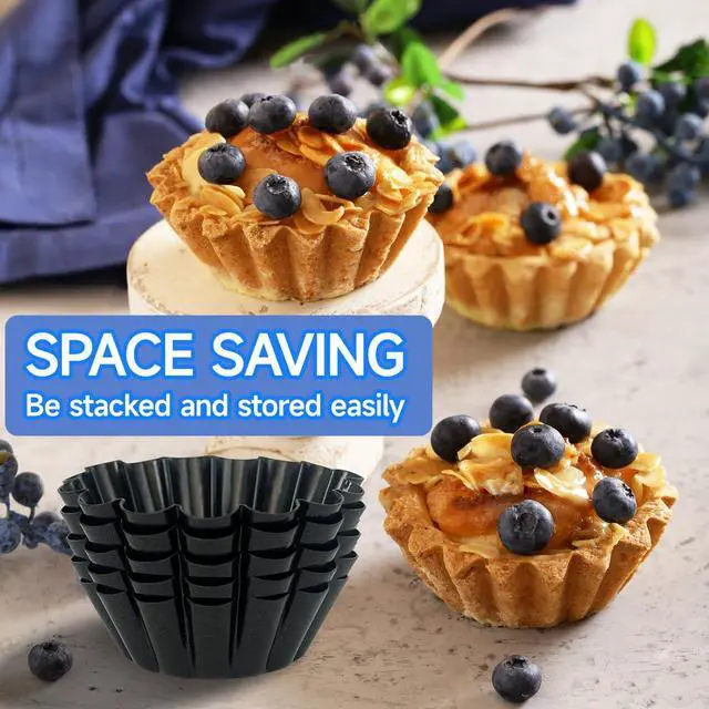 Alt view image 5 of 7 - 14PCS Egg Tart Molds, Non Stick Mini Tart Pans, 2.6-Inch Fluted Mini Pie Pans for Baking