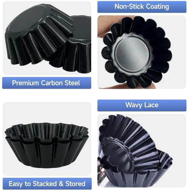 Alt view image 4 of 7 - 14PCS Egg Tart Molds, Non Stick Mini Tart Pans, 2.6-Inch Fluted Mini Pie Pans for Baking