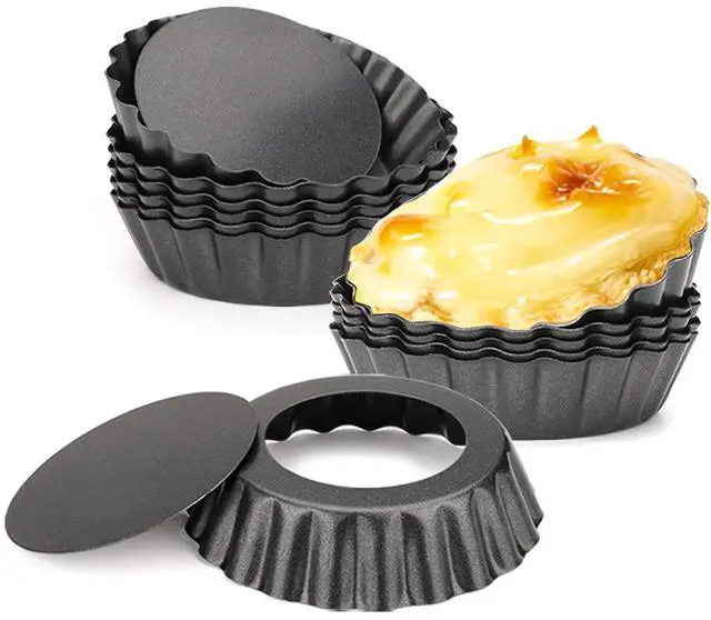 Main image of 12 pcs Egg Tart Molds, 3" Mini Tart Pans Removable Bottom, Cupcake Cake Muffin Mold Tin Pan Baking Tool, Reusable Quiche Bakeware Carbon Steel for Pies, Quiche, Cheese Cakes, Desserts