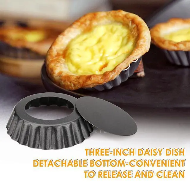 Alt view image 4 of 7 - 12 pcs Egg Tart Molds, 3" Mini Tart Pans Removable Bottom, Cupcake Cake Muffin Mold Tin Pan Baking Tool, Reusable Quiche Bakeware Carbon Steel for Pies, Quiche, Cheese Cakes, Desserts