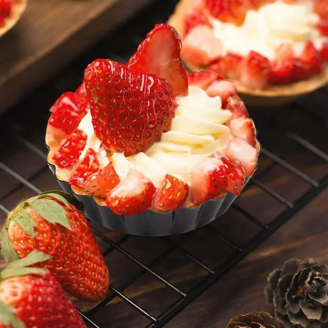 Alt view image 5 of 7 - 12 pcs Egg Tart Molds, 3" Mini Tart Pans Removable Bottom, Cupcake Cake Muffin Mold Tin Pan Baking Tool, Reusable Quiche Bakeware Carbon Steel for Pies, Quiche, Cheese Cakes, Desserts
