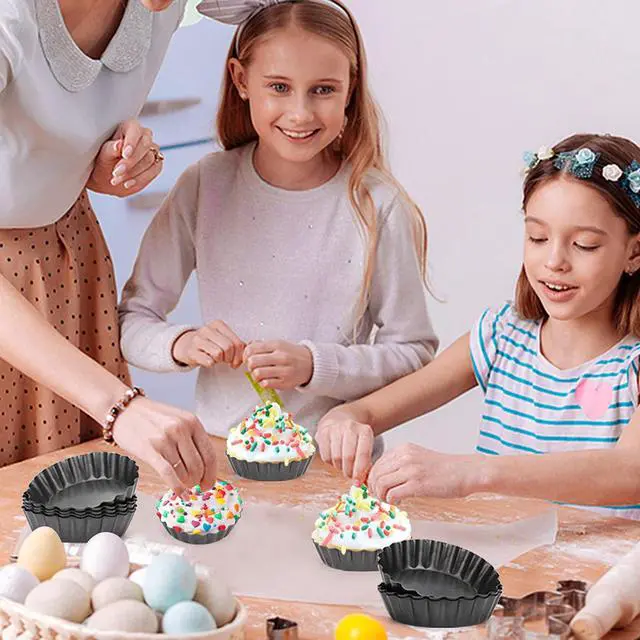 Alt view image 7 of 7 - 12 pcs Egg Tart Molds, 3" Mini Tart Pans Removable Bottom, Cupcake Cake Muffin Mold Tin Pan Baking Tool, Reusable Quiche Bakeware Carbon Steel for Pies, Quiche, Cheese Cakes, Desserts
