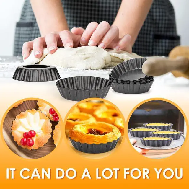 Alt view image 6 of 7 - 12 pcs Egg Tart Molds, 3" Mini Tart Pans Removable Bottom, Cupcake Cake Muffin Mold Tin Pan Baking Tool, Reusable Quiche Bakeware Carbon Steel for Pies, Quiche, Cheese Cakes, Desserts