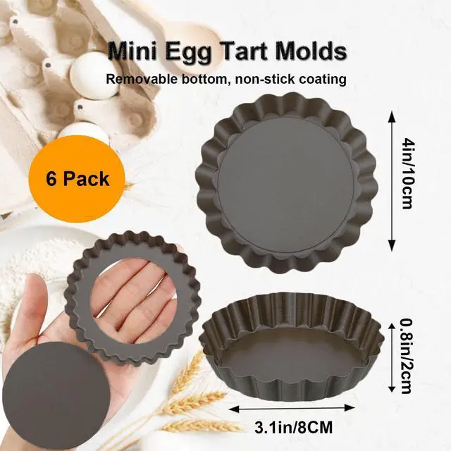 Alt view image 3 of 7 - 4 Inch Mini Quiche Pans Black 6 Pack. Egg Tart Molds w/Removable Bottom, Non-Stick Coating, Rugged Carbon Steel for Small Tart Quiche Pie Making. Gift for Women Christmas Thanksgiving Festival