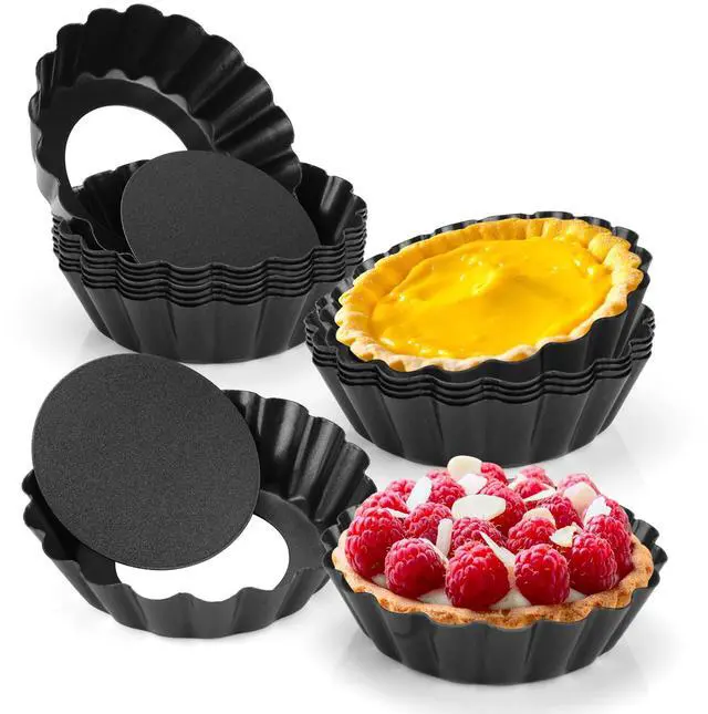 Main image of 12 pcs Egg Tart Molds, 3" Mini Tart Pans Removable Bottom, Cupcake Cake Muffin Mold Tin Pan Baking Tool, Reusable Quiche Bakeware Carbon Steel for Pies, Quiche, Cheese Cakes, Desserts