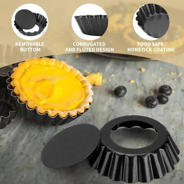 Alt view image 4 of 7 - 12 pcs Egg Tart Molds, 3" Mini Tart Pans Removable Bottom, Cupcake Cake Muffin Mold Tin Pan Baking Tool, Reusable Quiche Bakeware Carbon Steel for Pies, Quiche, Cheese Cakes, Desserts