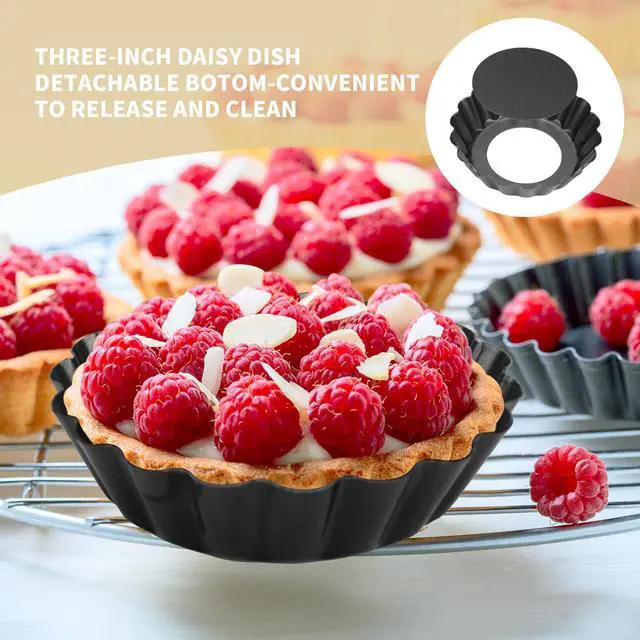 Alt view image 5 of 7 - 12 pcs Egg Tart Molds, 3" Mini Tart Pans Removable Bottom, Cupcake Cake Muffin Mold Tin Pan Baking Tool, Reusable Quiche Bakeware Carbon Steel for Pies, Quiche, Cheese Cakes, Desserts