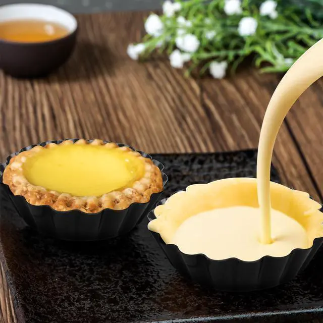 Alt view image 3 of 7 - 12 pcs Egg Tart Molds, 3" Mini Tart Pans Removable Bottom, Cupcake Cake Muffin Mold Tin Pan Baking Tool, Reusable Quiche Bakeware Carbon Steel for Pies, Quiche, Cheese Cakes, Desserts