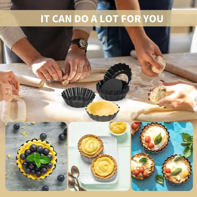 Alt view image 6 of 7 - 12 pcs Egg Tart Molds, 3" Mini Tart Pans Removable Bottom, Cupcake Cake Muffin Mold Tin Pan Baking Tool, Reusable Quiche Bakeware Carbon Steel for Pies, Quiche, Cheese Cakes, Desserts