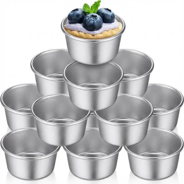 Main image of 10 Pieces Individual Flan Molds Egg Tart Molds Pudding Cups Mini Chocolate Molten Pans Carbon Steel Cupcake Cake Cookie, Round Nonstick Popover Bakeware Tumblers(2.6 x 2 x 1.3 Inch)