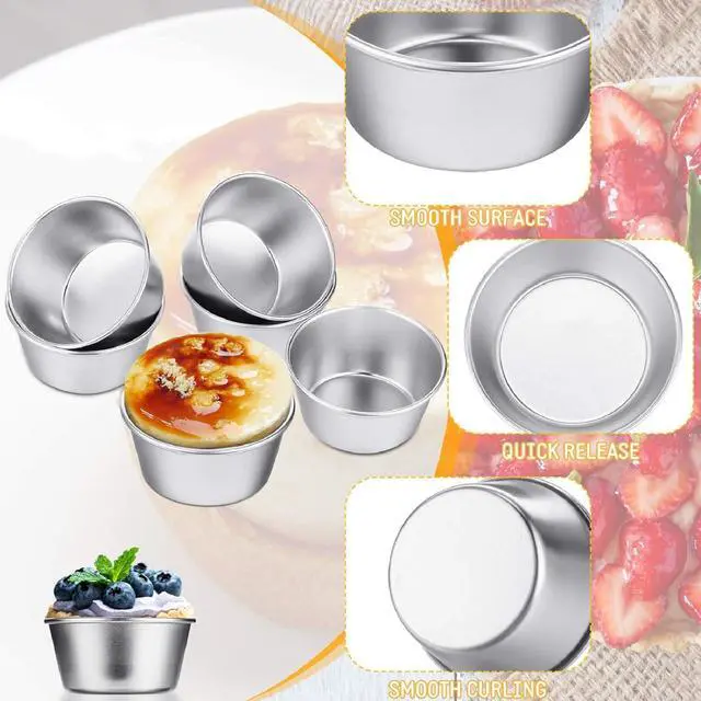 Alt view image 5 of 6 - 10 Pieces Individual Flan Molds Egg Tart Molds Pudding Cups Mini Chocolate Molten Pans Carbon Steel Cupcake Cake Cookie, Round Nonstick Popover Bakeware Tumblers(2.6 x 2 x 1.3 Inch)